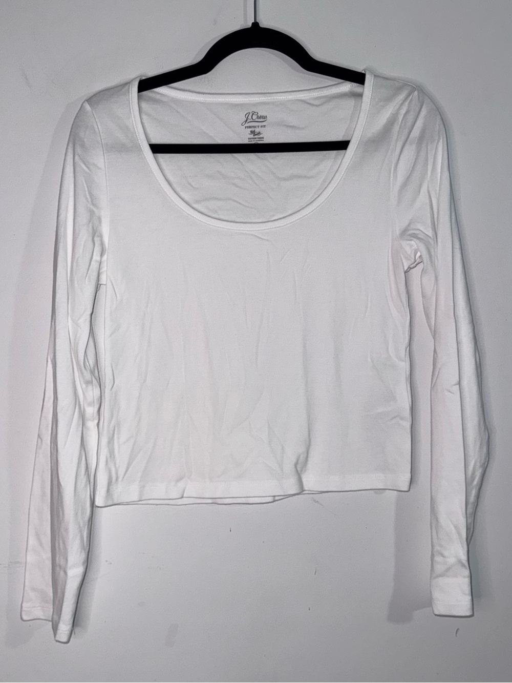 J.Crew Perfect Fit Women’s L White Cotton Long Sleeve Scoop Neck Crop Top